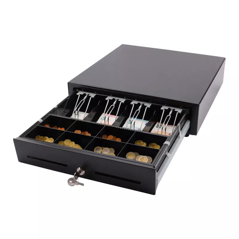 Cajón portamonedas electrónico Olympia LD 410A, carcasa de metal, negro, 415×410×104 mm