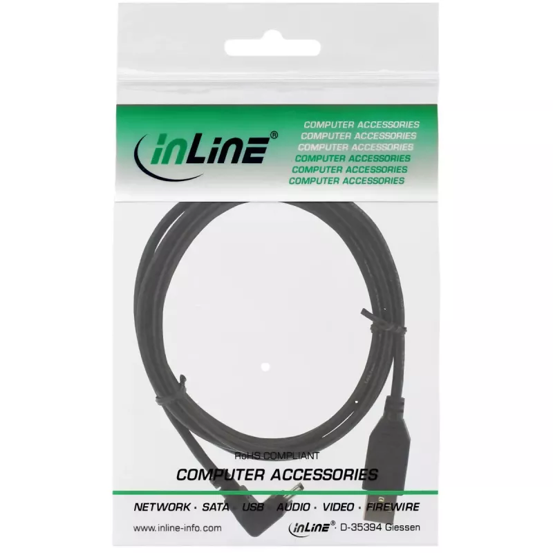 Cable InLine USB 2.0 conector macho USB A a conector macho Mini-USB B, conectores acodados 90° hacia arriba, 1,5 m, negro