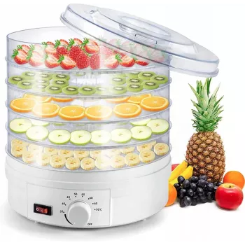 Extralink Home Deshidratador grande de alimentos para setas, frutas, verduras y hierbas Pro potente 500W + 5 bandejas 27cm blanco
