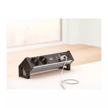 BACHMANN DESK2 ALU Negro 2x toma schuko 1x cargador USB 1x ABD GST18