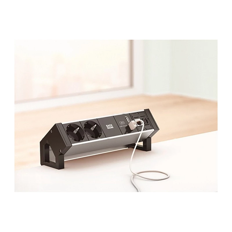 BACHMANN DESK2 ALU Negro 2x toma schuko 1x cargador USB 1x ABD GST18
