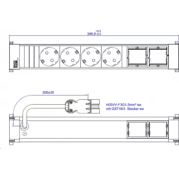Regleta de enchufes Bachmann 916.705 con 4x tomas CEE7/3, 2x conexiones CM, cable de 0,2 m