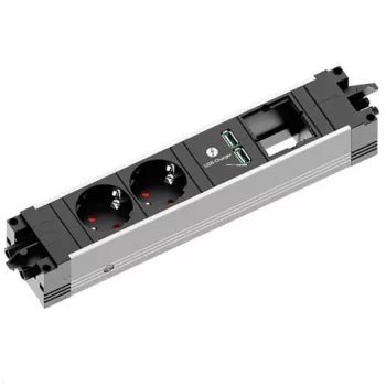 Regleta de enchufes Bachmann STEP ALU 1x USB 1x módulo personalizado 2x toma