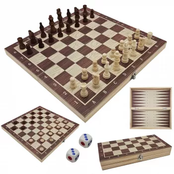 Extralink Toys Ajedrez de madera 3W1 Damas + AJEDREZ + Backgammon