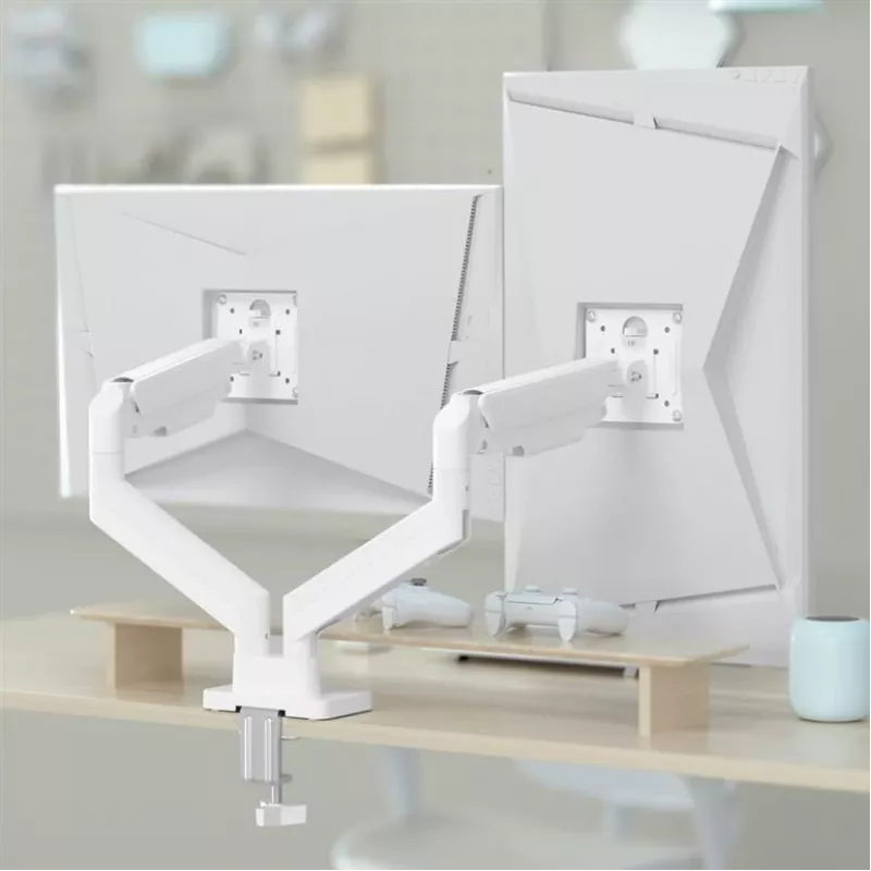 Soporte para monitor GEMBIRD MA-DA2-06-W para pantallas de 17–32 pulgadas, montaje en pinza de mesa/barra, blanco