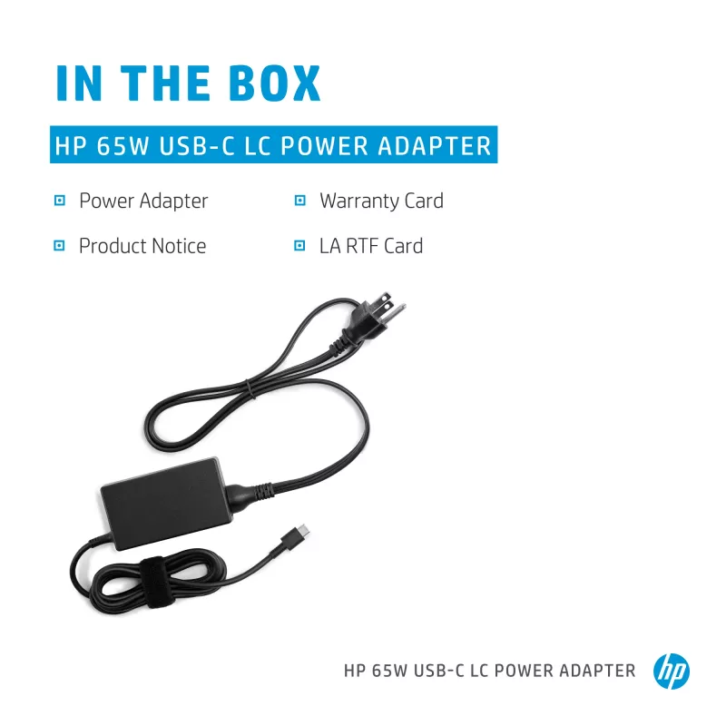 HP 65W USB-C LC Fuente de alimentación para portátil de interior Negra