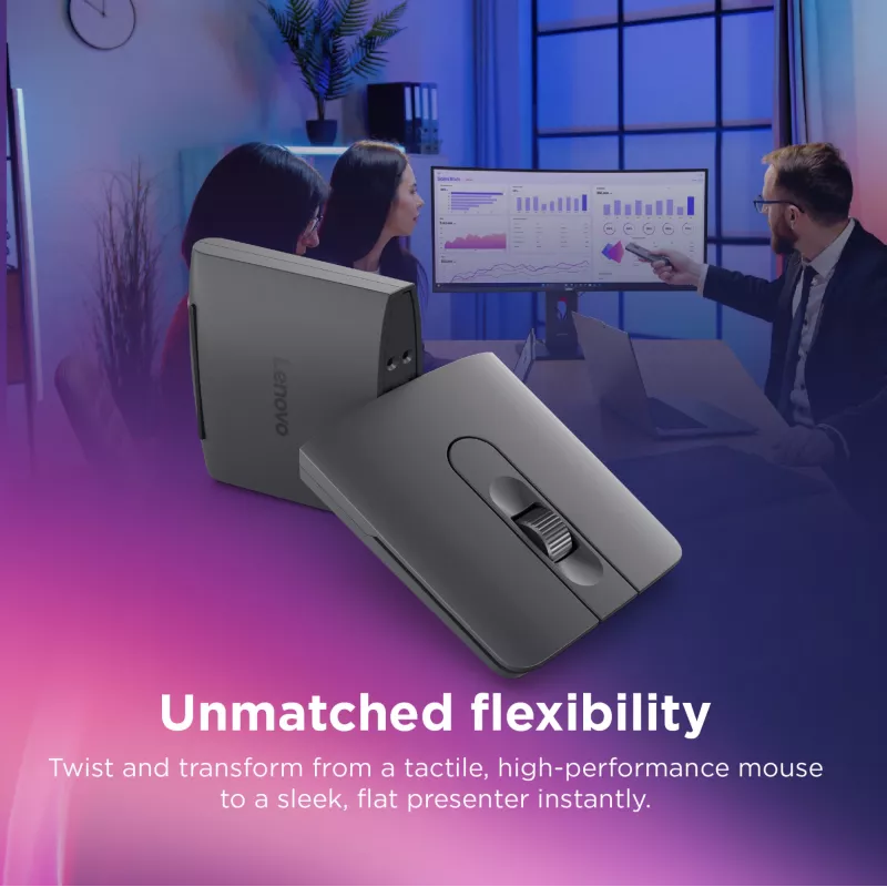 Ratón inalámbrico ambidiestro Bluetooth Lenovo 4Y51T62792 — LED IR, 4000 DPI, 7 botones, rueda, gris
