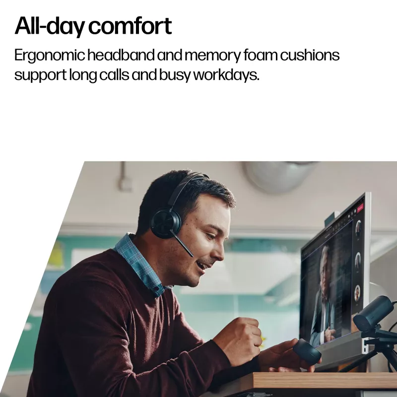 Auriculares HP Poly Voyager Focus 2-M USB-C-C con adaptador USB-C/A Poly+ 3 años