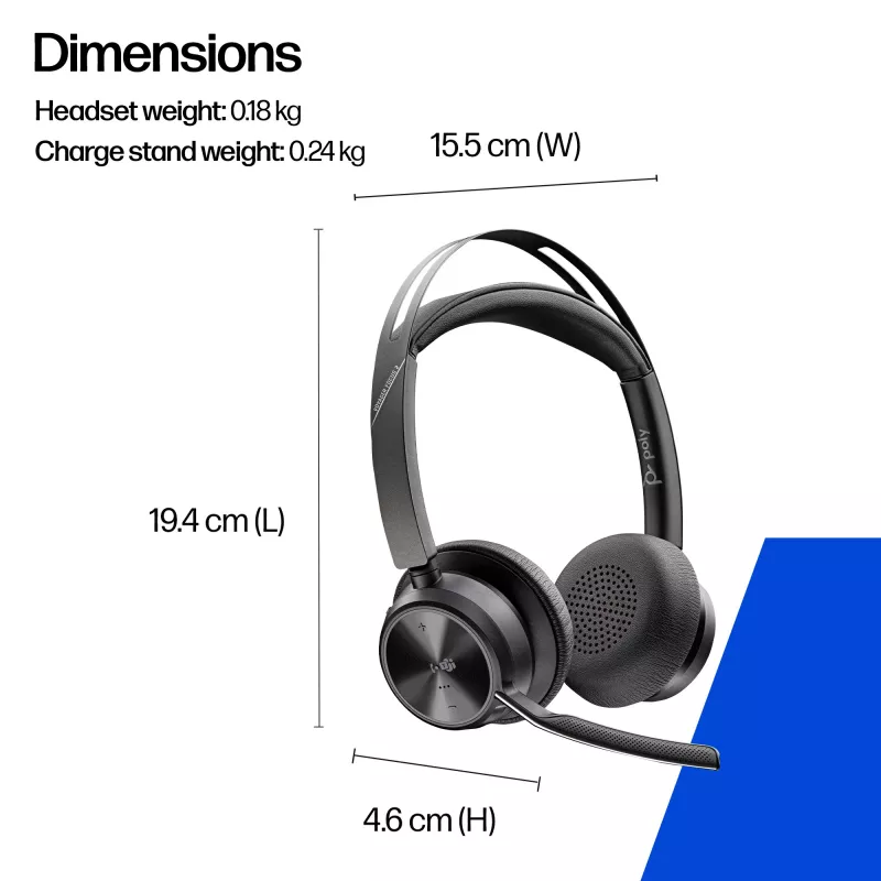 Auriculares HP Poly Voyager Focus 2-M USB-C-C con adaptador USB-C/A Poly+ 3 años