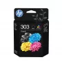 HP 303 pack de 2 cartuchos de tinta originales negro/tricolor, rendimiento estándar, negro, cian, magenta, amarillo, tinta pigmentada, tinta colorante, 4 ml, 4 ml