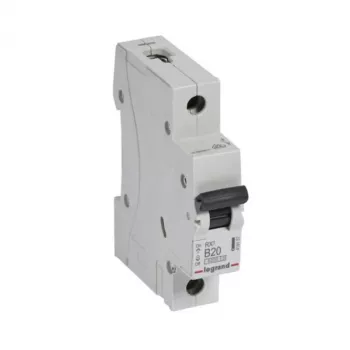Interruptor automático Legrand 419137 B20A 1P 6kA — interruptor automático en miniatura B20A unipolar, poder de corte 6 kA