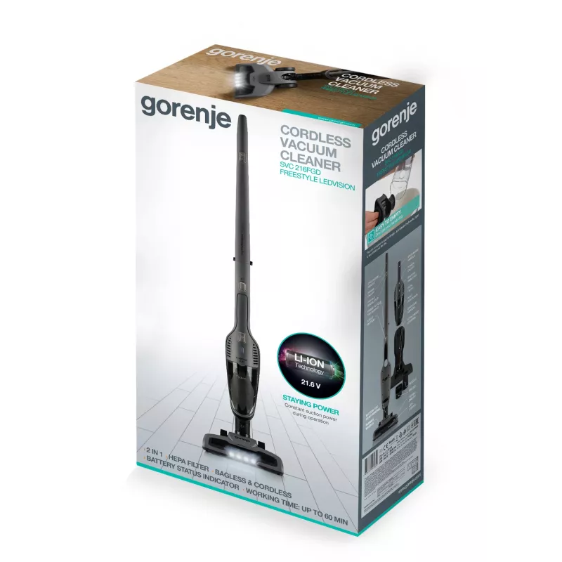 Gorenje SVC216FGD aspirador de escoba 2 en 1 de batería en seco HEPA negro