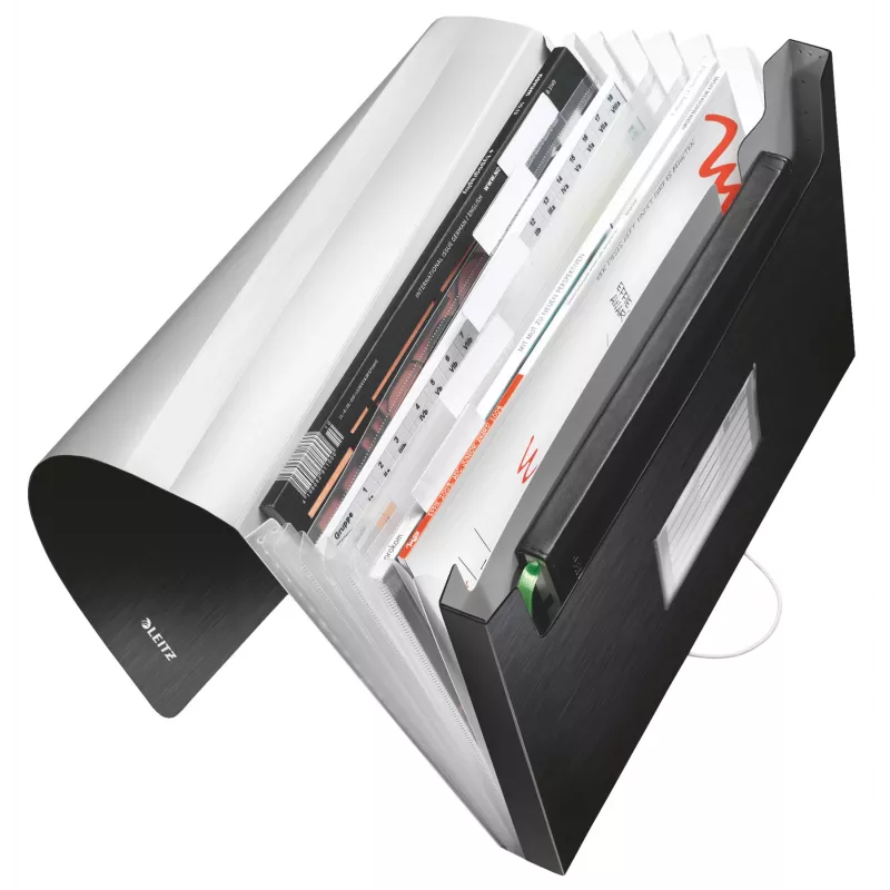 Leitz carpeta de concierto ampliable PP, A4, polipropileno (PP), negro, 250 hojas, 80 g/m², 6 compartimentos