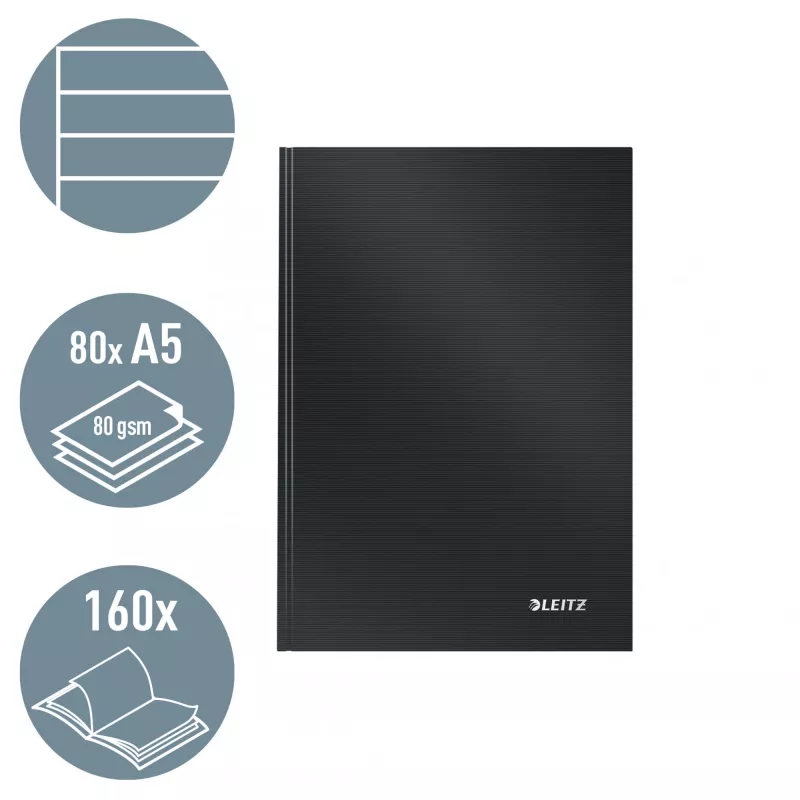 Leitz cuaderno Solid tapa dura A5 rayado 90 g 80 hojas, monocromático, negro, A5, 80 hojas, brillante, 80 g/m²