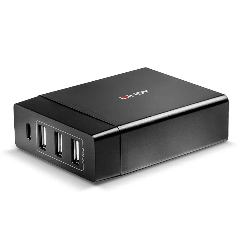 Cargador inteligente Lindy 4 puertos USB Type C y A con Power Delivery, 72W