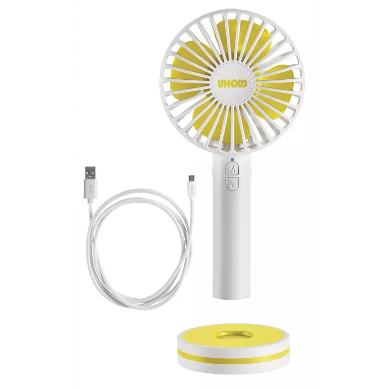 Ventilador de mano Unold Breezy 86610, blanco/amarillo