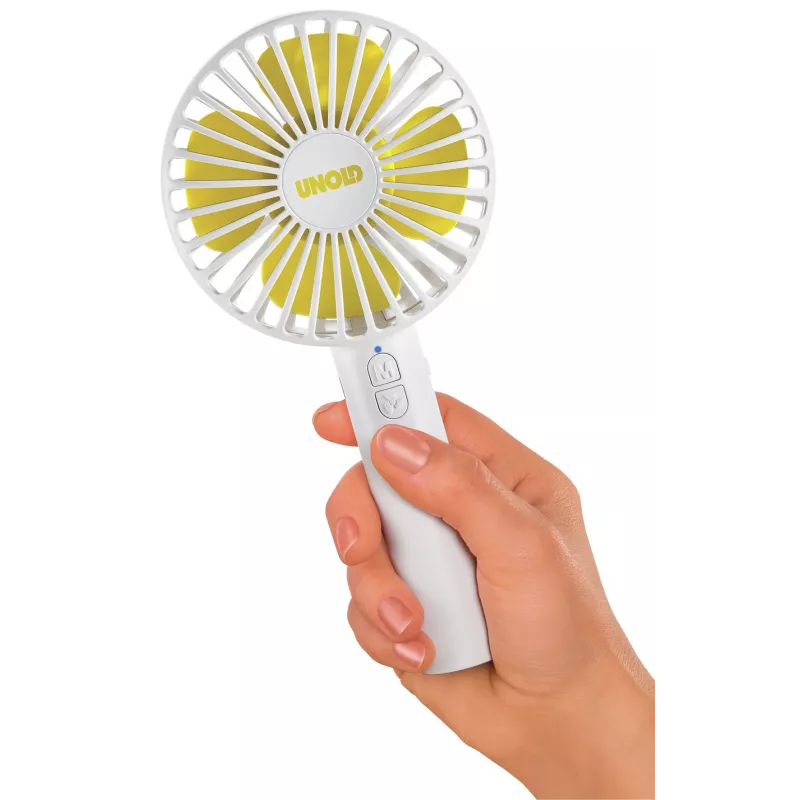 Ventilador de mano Unold Breezy 86610, blanco/amarillo