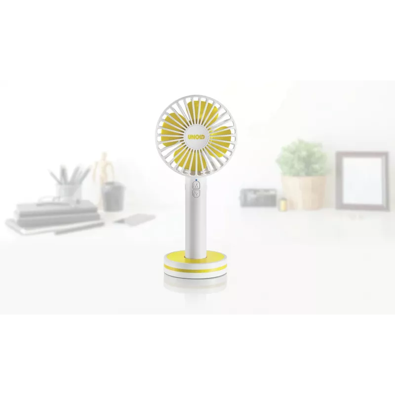 Ventilador de mano Unold Breezy 86610, blanco/amarillo