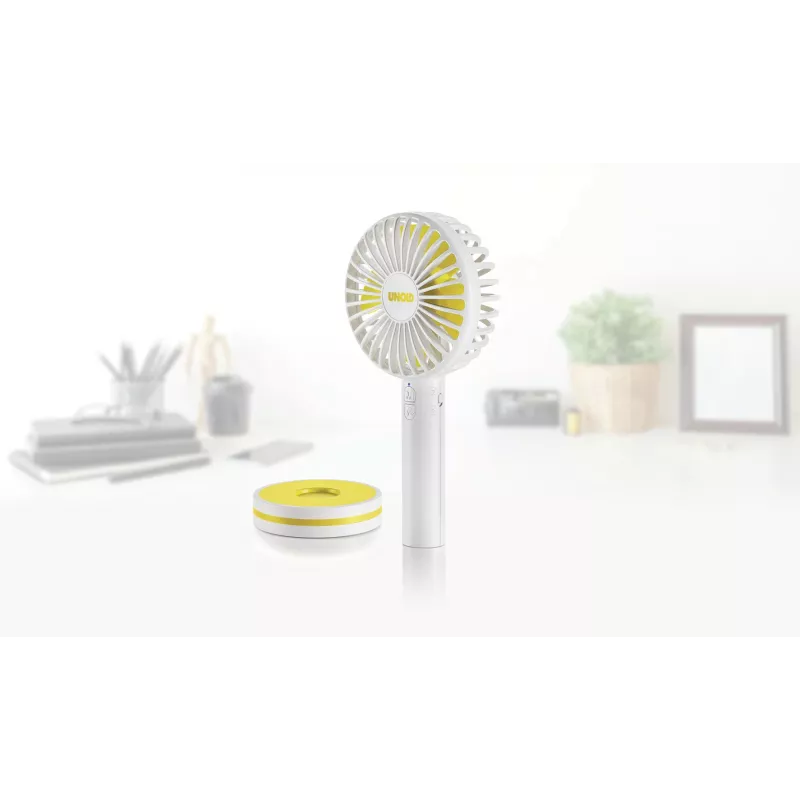 Ventilador de mano Unold Breezy 86610, blanco/amarillo