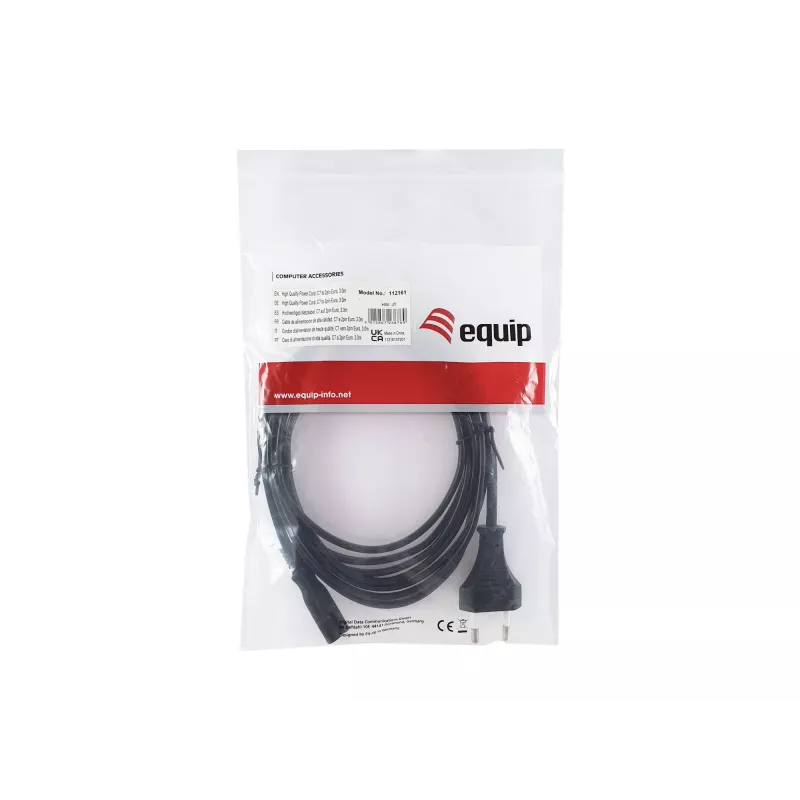 Cable de alimentación de alta calidad Equip, C7 a euro de 2 polos, 3,0 m, 3 m, 2 polos, conector hembra C7, H03VVH2-F, 250 V, 2,5 A