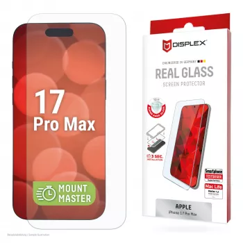 Protector de pantalla de cristal templado e.v.i. Displex (10H) para Apple iPhone 17 Pro Max — resistente a arañazos, golpes y suciedad, 1 unidad