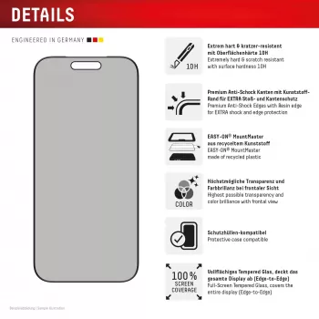 Protector de pantalla con filtro de privacidad Displex (10H) para Apple iPhone 17 — cristal templado, filtro de privacidad, resistente a arañazos, resistente a golpes