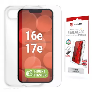 Protector de pantalla y funda e.v.i. Displex para Apple iPhone 16e/17e, cristal templado, transparente, resistente a arañazos