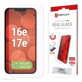 Protector de pantalla de cristal templado Displex (10H) e.v.i. para Apple iPhone 16e/17e — resistente a arañazos, suciedad e impactos, transparente