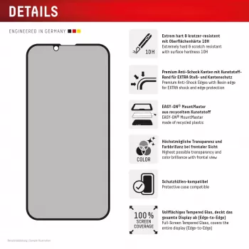 Protector de pantalla de cristal templado Privacy e.v.i. Displex (10H) para Apple iPhone 16e/17e con filtro de privacidad, resistente a impactos y arañazos