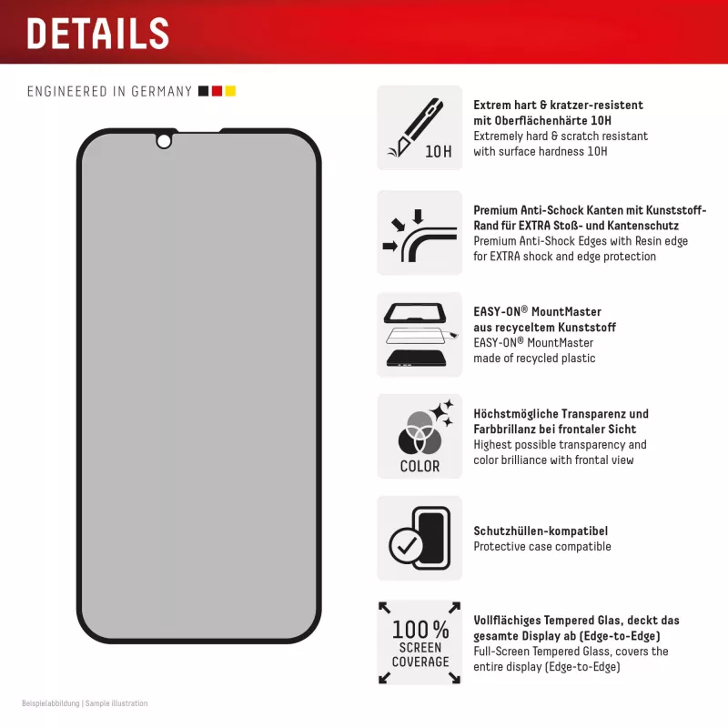 Protector de pantalla de cristal templado Privacy e.v.i. Displex (10H) para Apple iPhone 16e/17e con filtro de privacidad, resistente a impactos y arañazos
