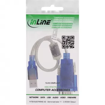 Cable adaptador USB a serie InLine 33304X con ferrita, USB-A a conector macho Sub-D de 9 pines