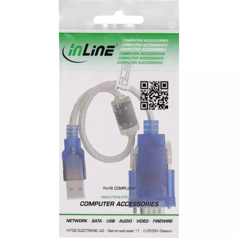 Cable adaptador USB a serie InLine 33304X con ferrita, USB-A a conector macho Sub-D de 9 pines
