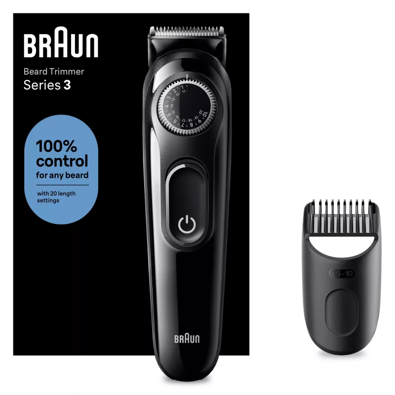 Braun BeardTrimmer 3 Beard Trm 3 BT3400, lavable, Batería, Negro