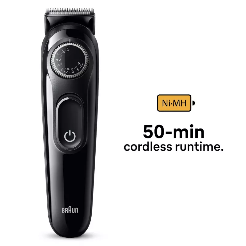 Braun BeardTrimmer 3 Beard Trm 3 BT3400, lavable, Batería, Negro