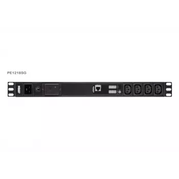 ATEN PDU básica con medición 1U con protección contra sobretensiones, Básica, Con medición, 1U, Negro, LCD, 18 salidas AC, conector hembra C13