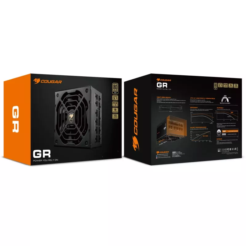 Fuente de alimentación COUGAR GR 1000W ATX3.1 PCIE 5.1 80 PLUS Gold, 1000 W, 20+4 Pin ATX, ventilador de 120 mm