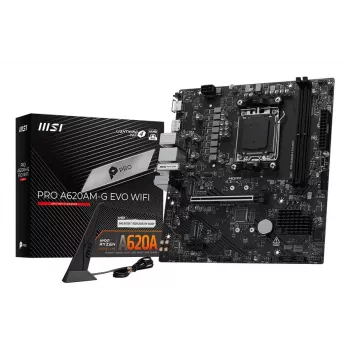 Placa base MSI Pro A620AM-G EVO WIFI — Chipset AMD A620A, zócalo AM5, micro ATX, DDR5, 2 ranuras de memoria, Wi‑Fi 6E, Ethernet 2,5 Gb