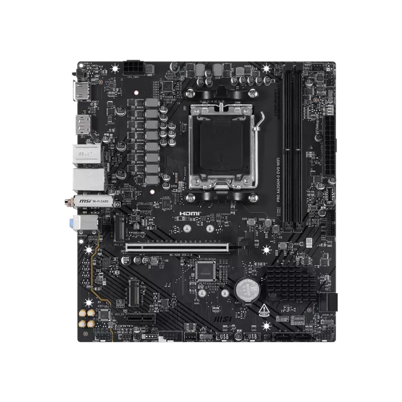 Placa base MSI Pro A620AM-G EVO WIFI — Chipset AMD A620A, zócalo AM5, micro ATX, DDR5, 2 ranuras de memoria, Wi‑Fi 6E, Ethernet 2,5 Gb