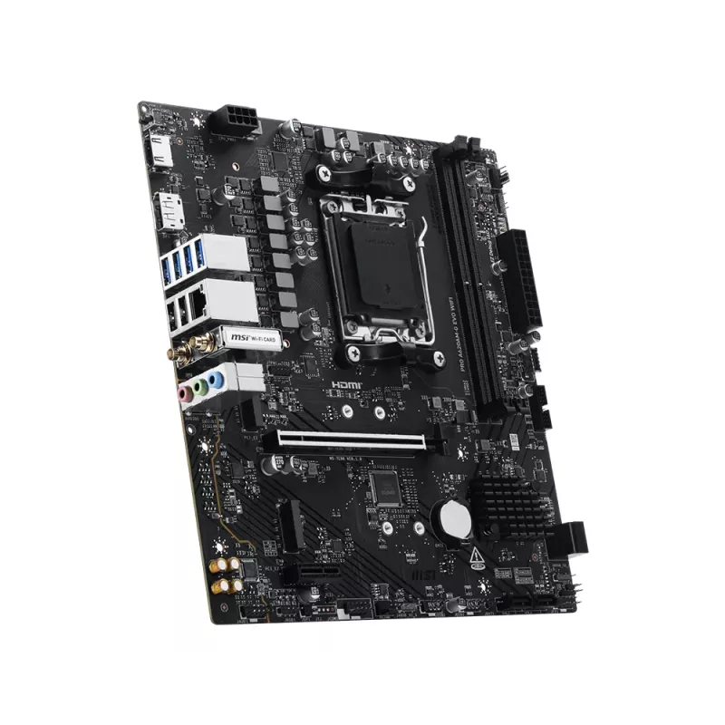 Placa base MSI Pro A620AM-G EVO WIFI — Chipset AMD A620A, zócalo AM5, micro ATX, DDR5, 2 ranuras de memoria, Wi‑Fi 6E, Ethernet 2,5 Gb