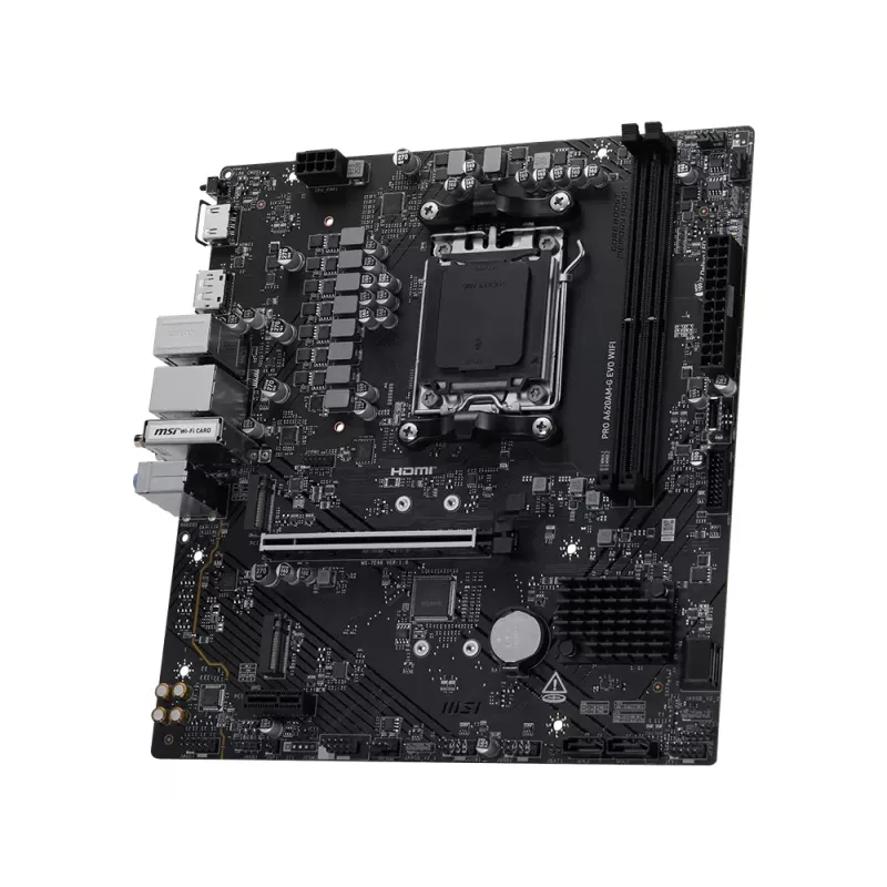 Placa base MSI Pro A620AM-G EVO WIFI — Chipset AMD A620A, zócalo AM5, micro ATX, DDR5, 2 ranuras de memoria, Wi‑Fi 6E, Ethernet 2,5 Gb