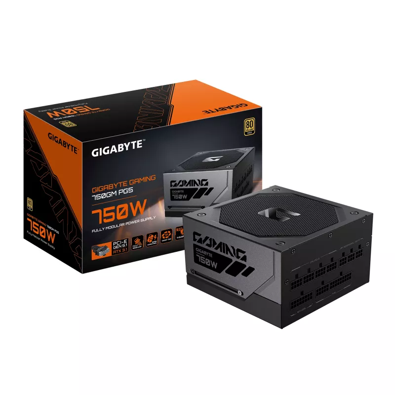 Fuente de alimentación GIGABYTE GAMING 750GM PG5 - PCIe 5.1, 80 PLUS Gold, diseño totalmente modular, ventilador de 135 mm, compatible con ATX 3.1, enchufe EU