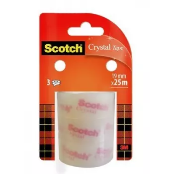 Cinta adhesiva 3M Scotch Crystal Clear 600, 19 mm x 25 m, transparente (3 rollos)