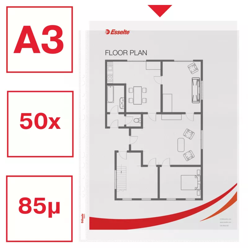 Esselte Quality Pocket A3 vertical, 30% plástico reciclado de material preconsumo
