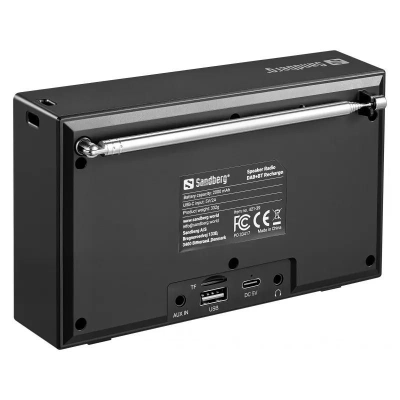 Sandberg altavoz radio DAB+BT recargable, portátil, analógico y digital, DAB+, FM, 87,5 - 108 MHz, 174 - 240 MHz, 3 W