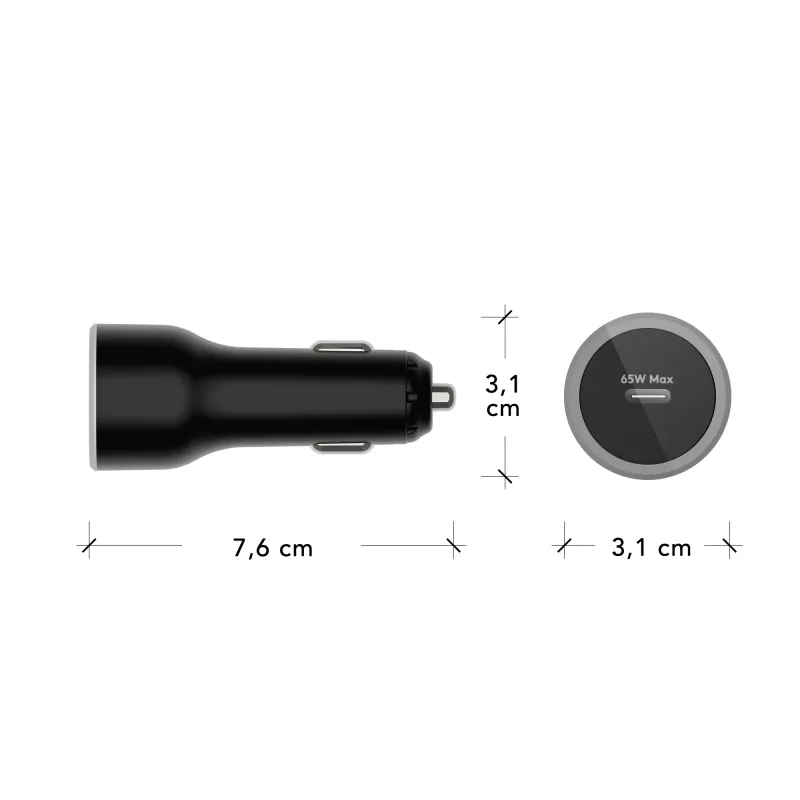 Cargador de coche USB-C 65W de d bramante re-charge – 12–24V mechero, 1× USB-C, negro