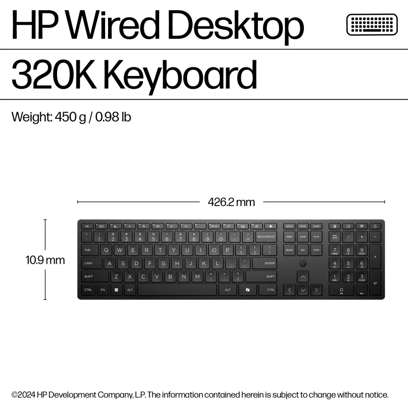 Teclado HP Wired Desktop 320K tamaño completo USB membrana Negro