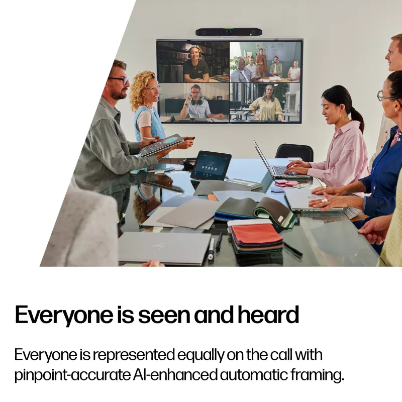 HP Poly Studio X52 barra de vídeo todo en uno, sistema de videoconferencia en grupo, 4K Ultra HD, 30 fps, 95°, 5x, Android