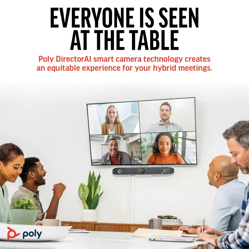HP Poly Studio X52 barra de vídeo todo en uno, sistema de videoconferencia en grupo, 4K Ultra HD, 30 fps, 95°, 5x, Android