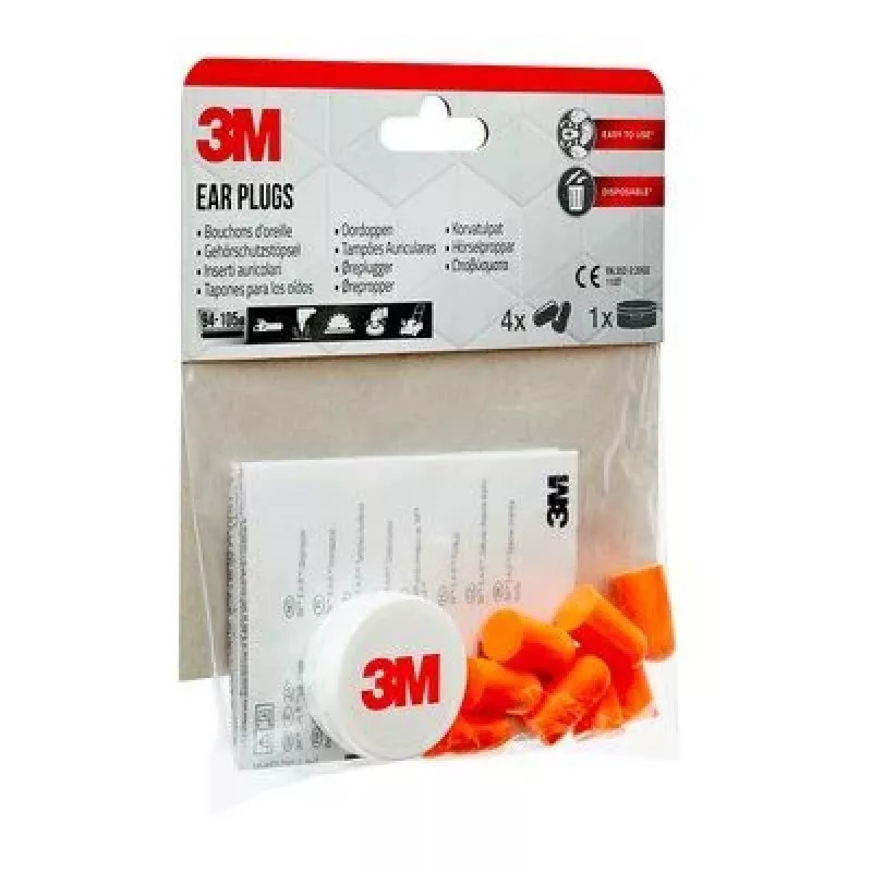 Tapones para los oídos reutilizables 3M 1100C4, naranja, con cordón, pack de 4