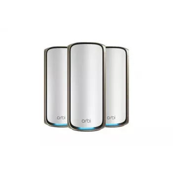 NETGEAR Orbi 970 Series Quad-Band WiFi 7, pack de 3 Quad-Band (2,4 GHz / 5 GHz-1 / 5 GHz-2 / 6 GHz) Wi-Fi 6 (802.11ax) gris interno